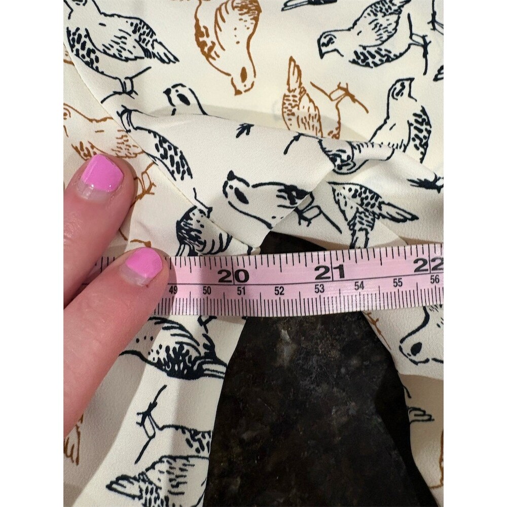 Ellen Tracy Button-Up Blouse Womens XS Ivory Bird Print Oversized Long - Picture 5 of 8
